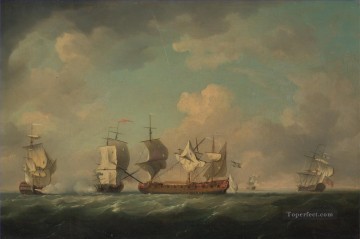 Buque de guerra Painting - Charles Brooking La captura del marqués de Antin y la batalla naval de Louis Erasme